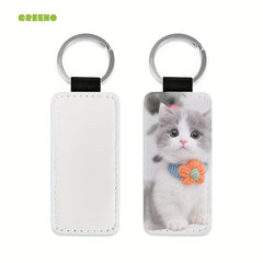10pcs Sublimation PU Leather Rectangle Keychain, Double Side Printing