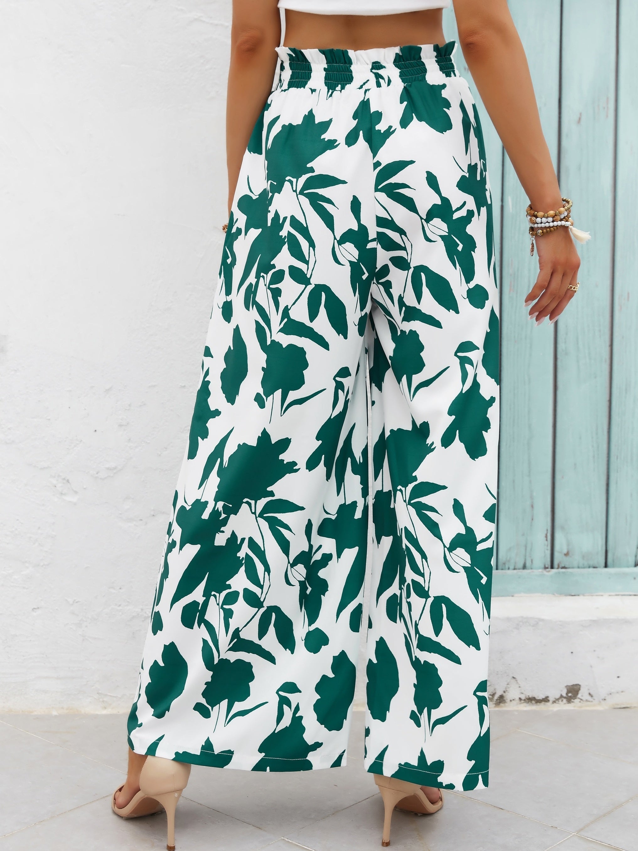 Abstract Print Wide Leg Pants Elastic Waist Vacation Pants