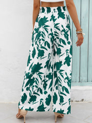 Abstract Print Wide Leg Pants Elastic Waist Vacation Pants