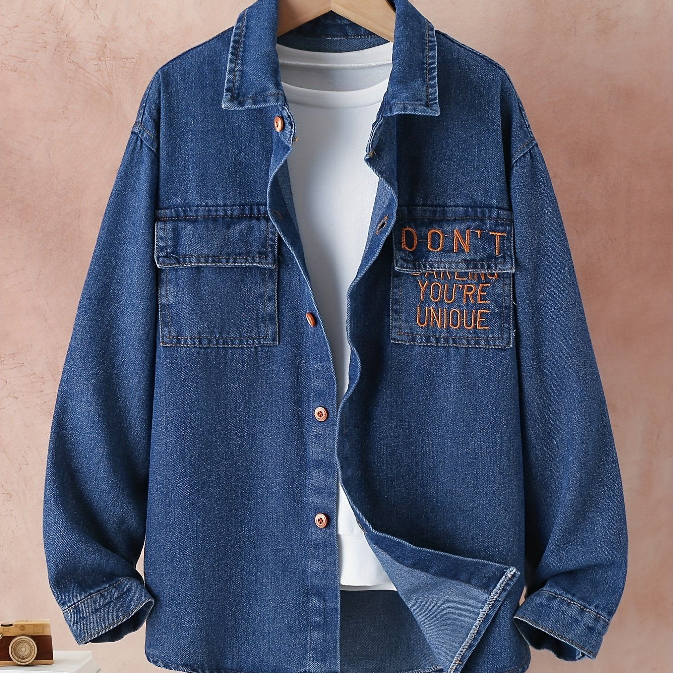 Boys Casual Embroidered Letter Print Denim Jacket Coat