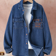 Boys Casual Embroidered Letter Print Denim Jacket Coat
