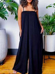 Solid Tie Shoulder Wide Leg Jumpsuit