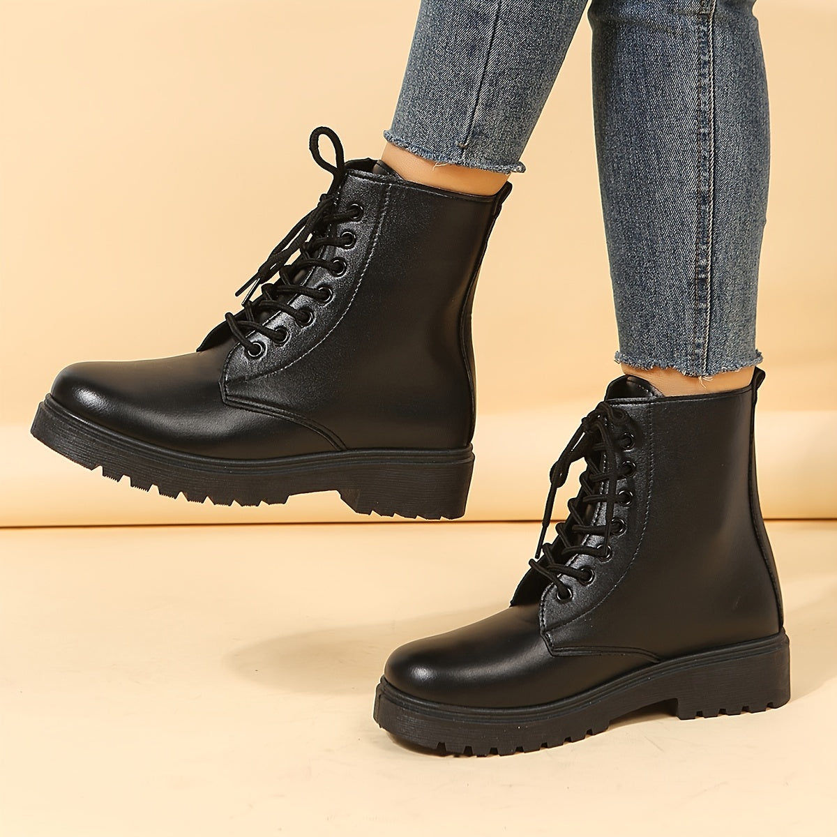 Chunky Heel Ankle Boots Lace Up Short Boots Women's Footwear
