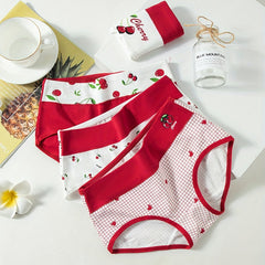 4pcs Heart & Cherry Print Briefs Women's Lingerie & Underwear