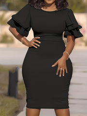Ruffle Trim Round Neck Bodycon Dress