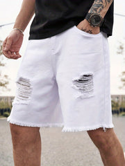 Men's Ripped Denim Shorts Casual Loose Fit Street Style Denim Cotton Shorts
