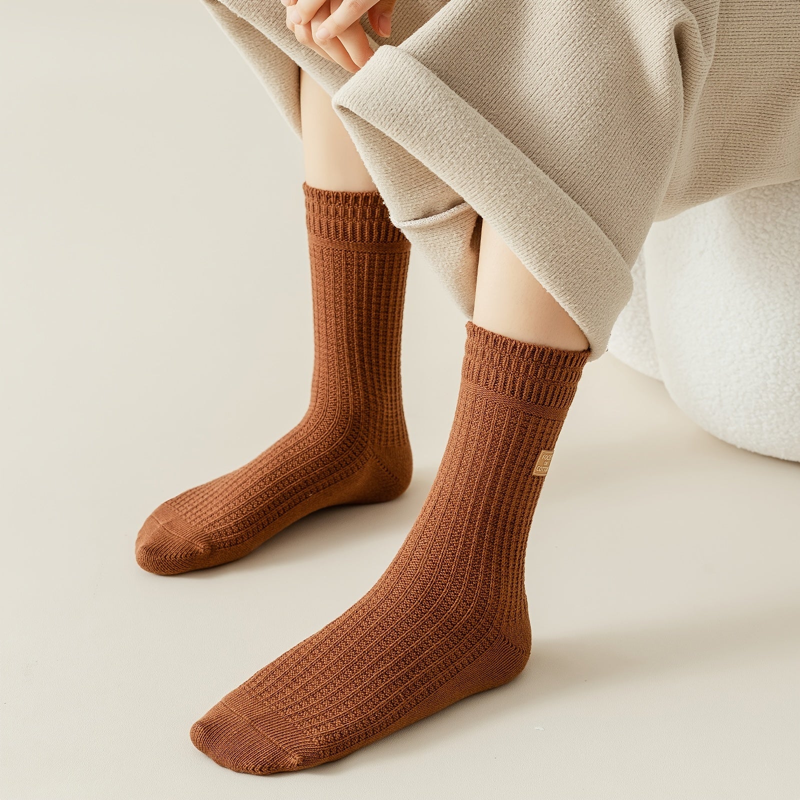 Double Needle Texture Mid Tube Socks Women's Stockings