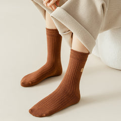 Double Needle Texture Mid Tube Socks Women's Stockings