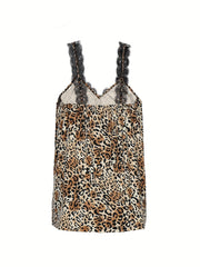 Sexy Leopard Print Lace Trim V Neck Cami Top