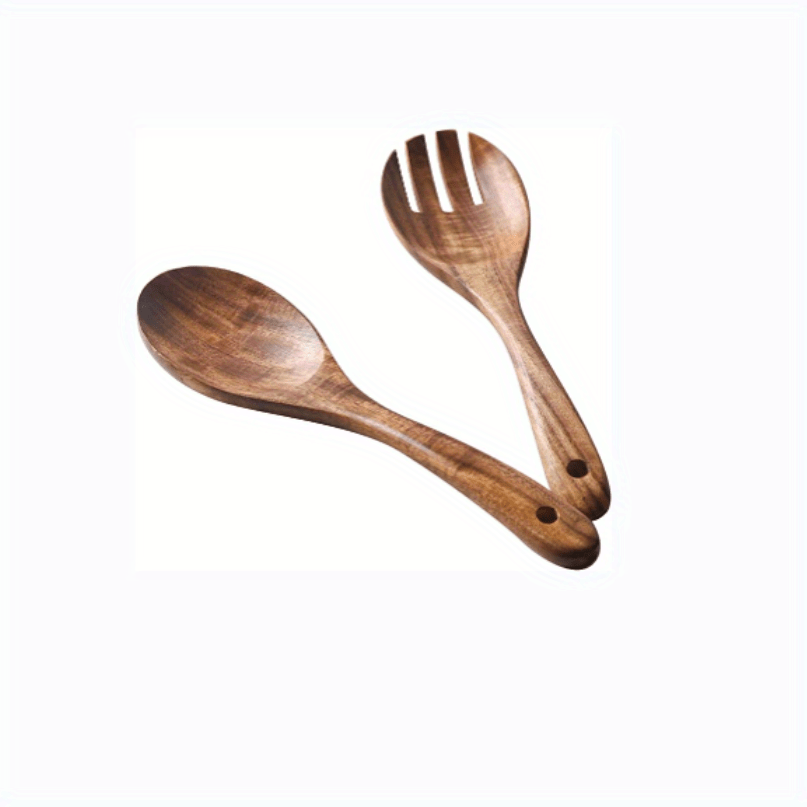 2PCS Wooden Salad Servers Wooden Spoon Fork Kitchen Utensils Sets