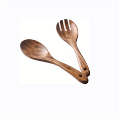 2PCS Wooden Salad Servers Wooden Spoon Fork Kitchen Utensils Sets