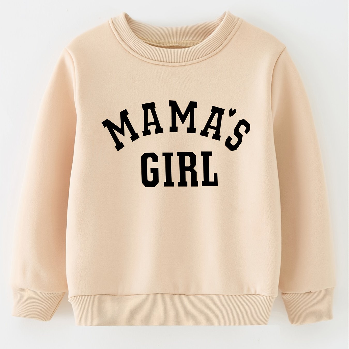 Girls Khaki Letter Print Sweatshirt Long Sleeve Round Neck