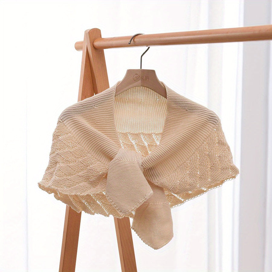 Knitted Triangle Shawl Wrap Fishtail Pattern Hollow Knitted Shawl