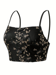Retro Bralette Women's Plus Floral Embroidered Longline Bralette
