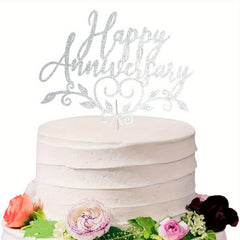 Glitter Happy Anniversary Cake Topper - Party Decorating Supplies