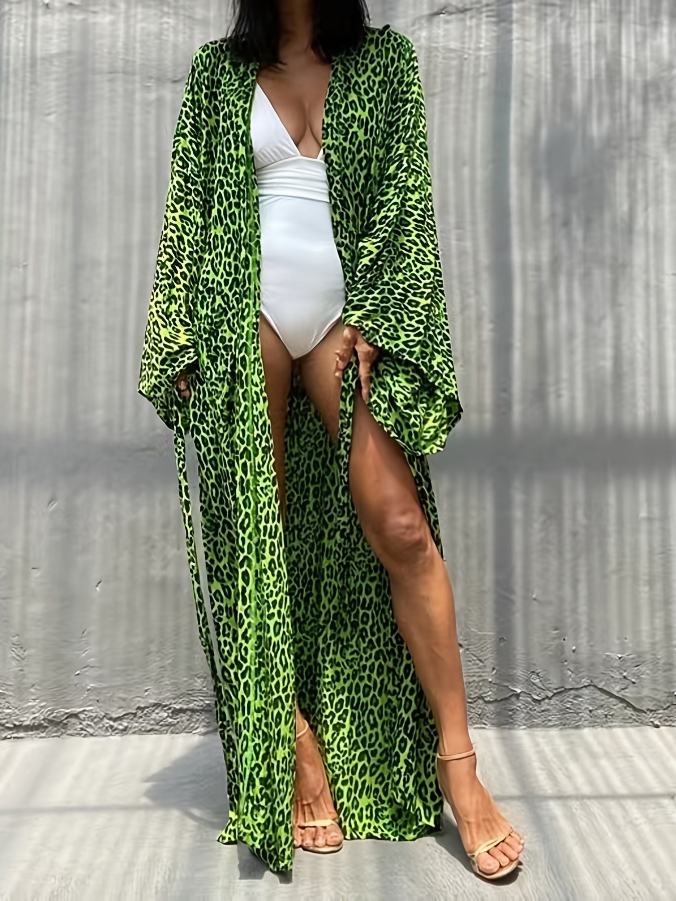 Leopard Print Loose Fit Blouse Long Sleejsones Rash Guard V Neck Ela...