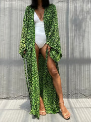 Leopard Print Loose Fit Blouse Long Sleejsones Rash Guard V Neck Ela...