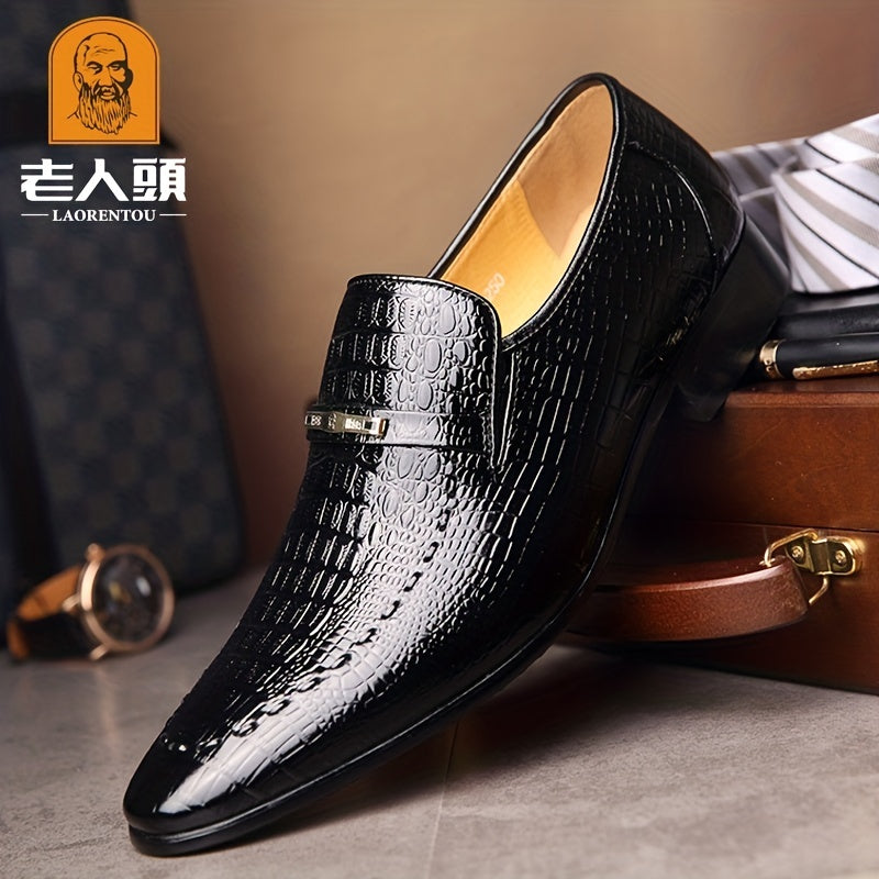 LAORENTOU Men's Crocodile Embossed Leather Dress Shoes