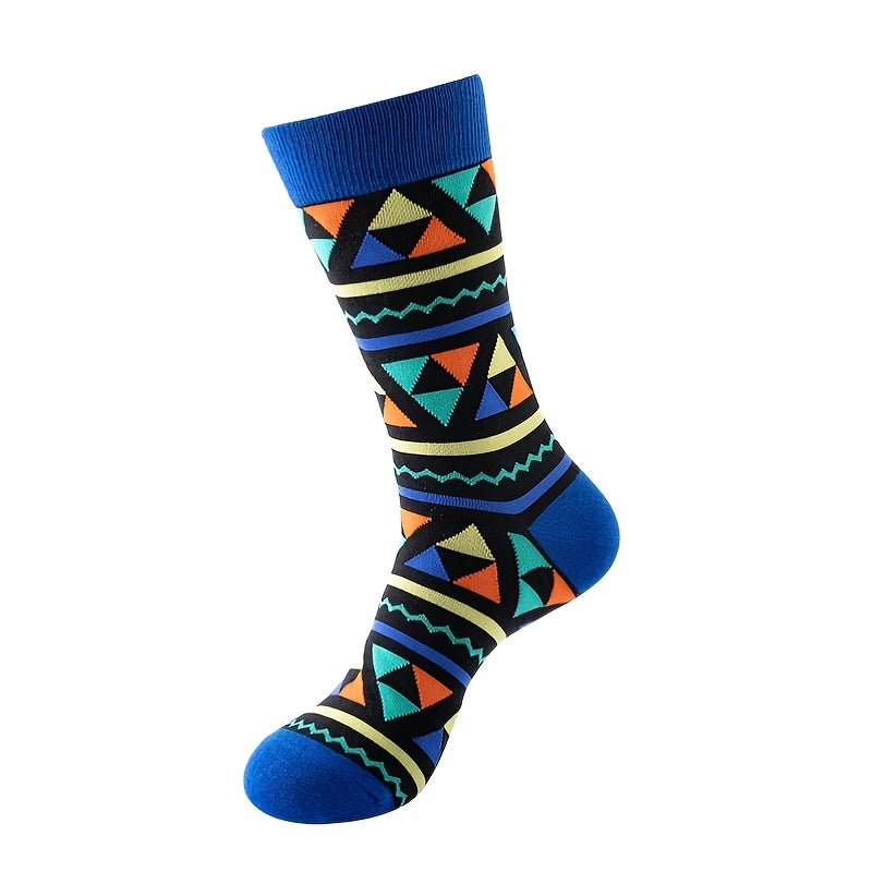 Men's Geometric Pattern Cotton Socks for Outdoor Travel