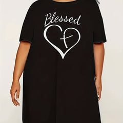 Heart & Letter Print Crew Neck Sleep Dress