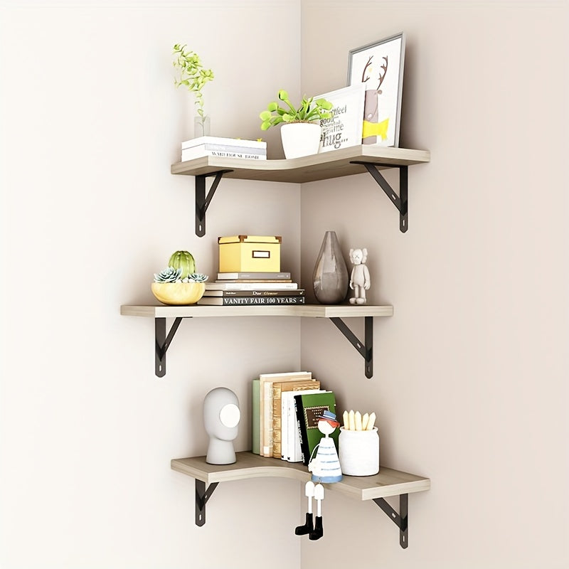 Wooden Wall Corner Shelves Storage Display Stand Home Office Decor