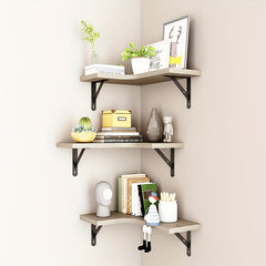 Wooden Wall Corner Shelves Storage Display Stand Home Office Decor