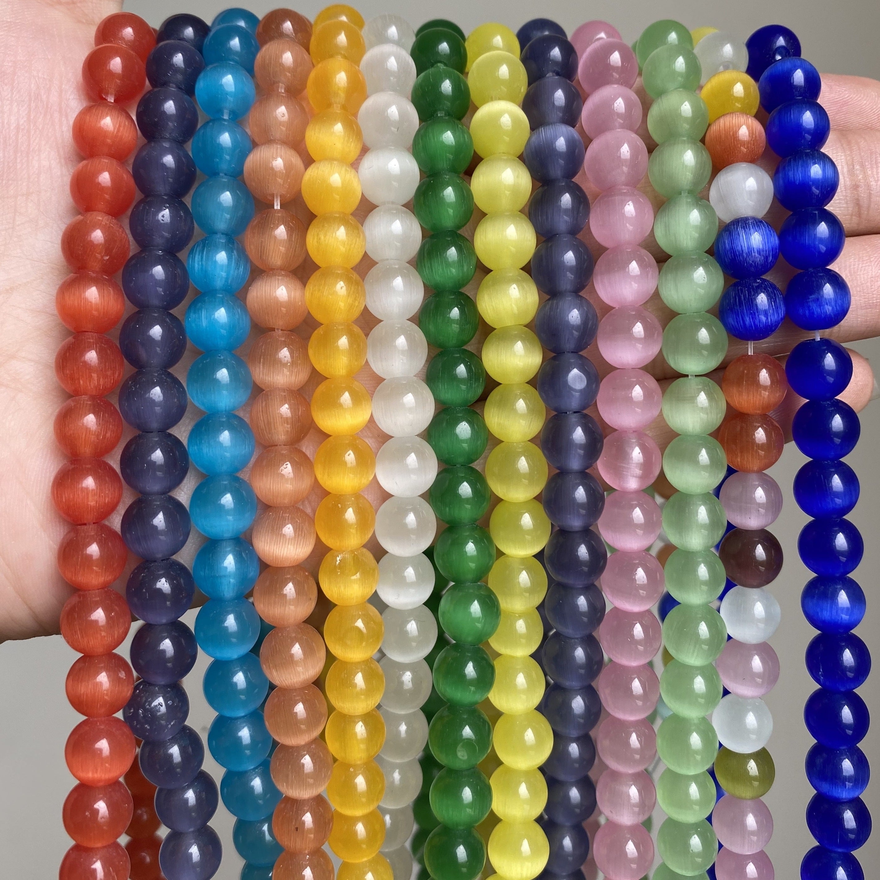 Moonstone Cat Eye Stone Beads Round Loose Spacer Beads DIY Jewelry Making 15mm