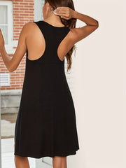 Solid Tank Lounge Dress Sleeveless Crew Neck Home Dress Women's Loungewear