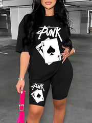 Poker Print Tee & Biker Shorts Set