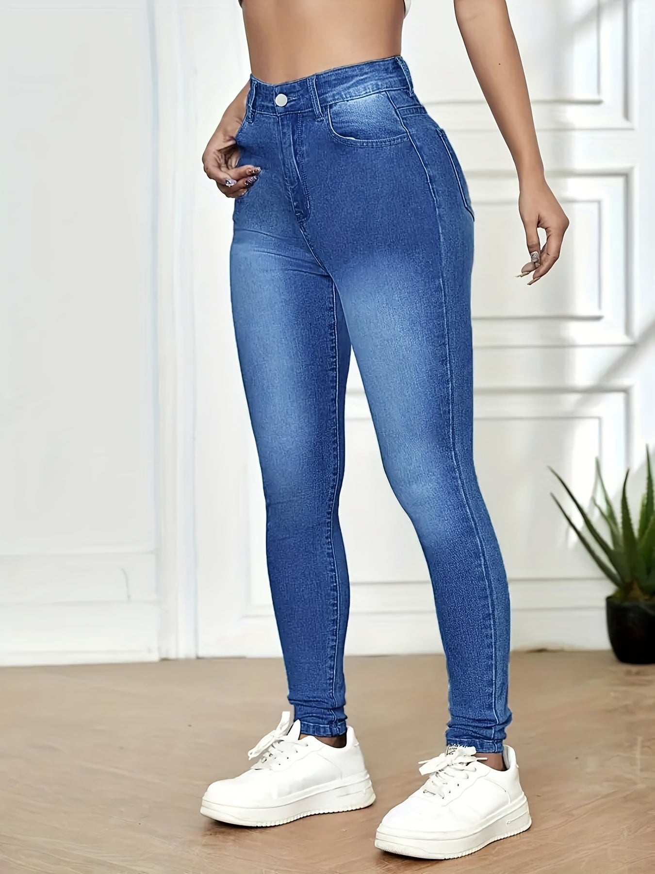 High Rise Stretchy Jeans Ankle Length Pencil Pants