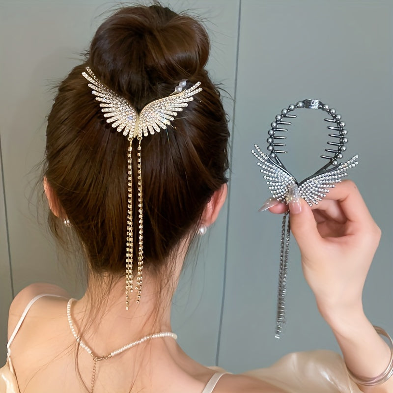 Rhinestone Wings Banana Clip Hair Claw Vintage Hair Clip