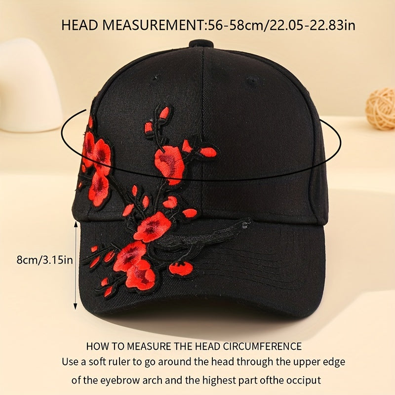 Red Plum Embroidery Baseball Cap Adjustable Sports Dad Hat