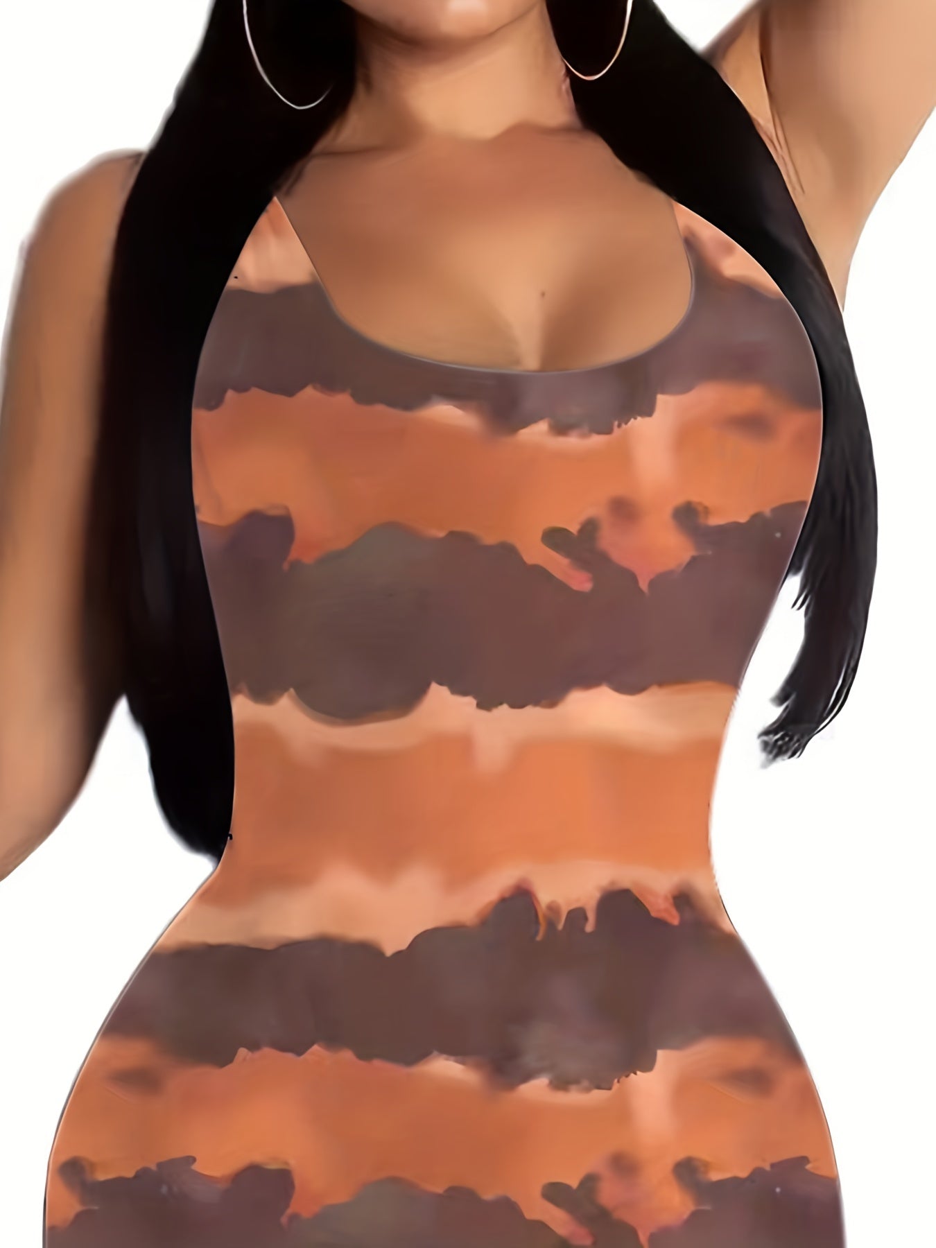 Tie Dye Striped Tank Romper Jumpsuit Women's Clothing