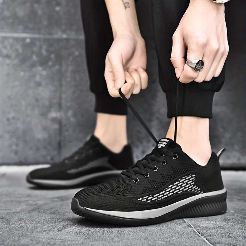 Men's Breathable Lace Up Knitted Sneakers Casual Outdoor Walking Shoes