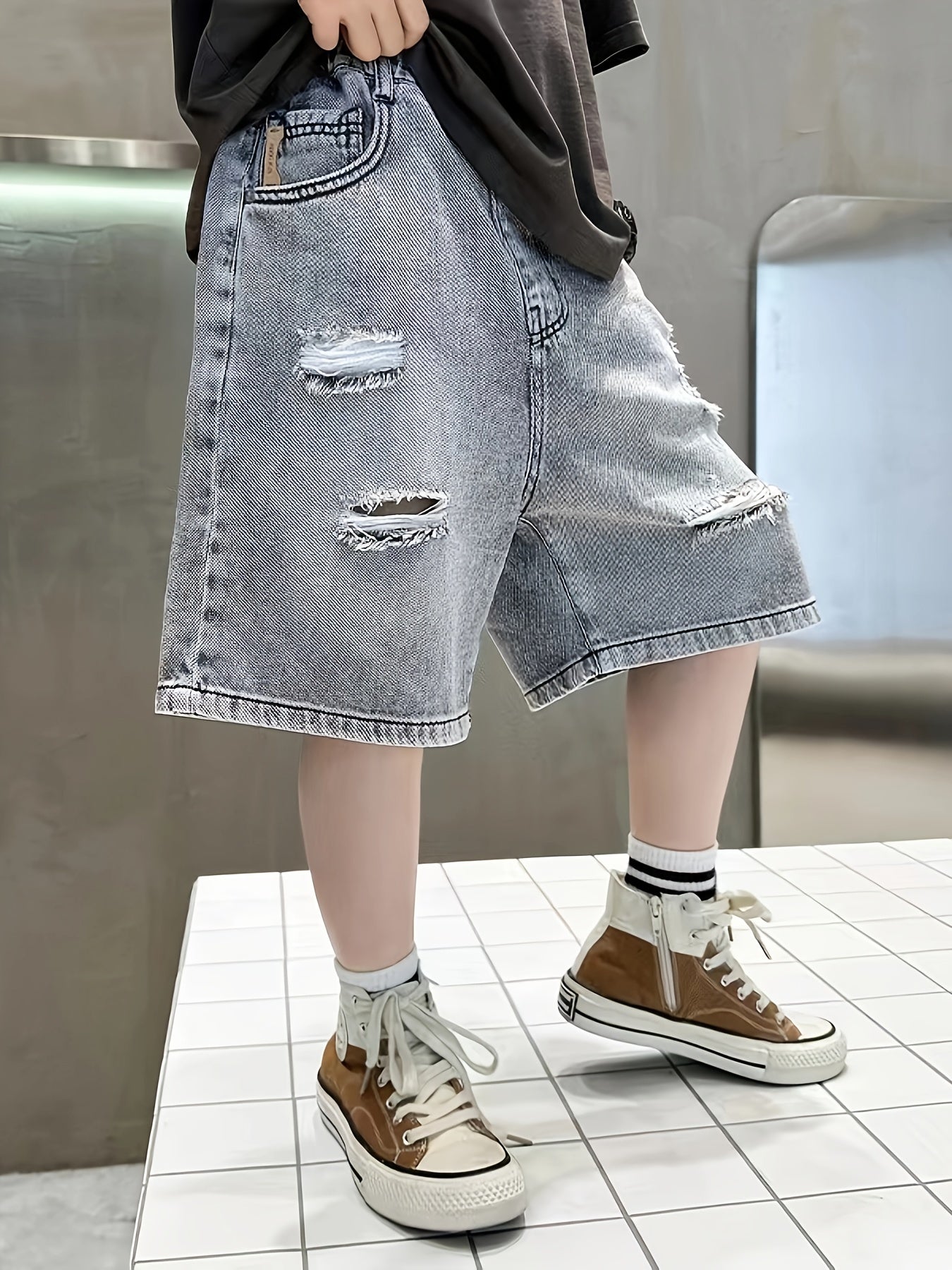 Boys Ripped Denim Jeans Shorts Pockets Casual Summer Kids Clothing