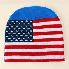 Flag Jacquard Beanie Cap Hip Hop Knit Hat Patriotic Skull Ca