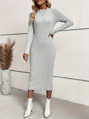 Ribbed Long Sleeve Bodycon Midi Dress