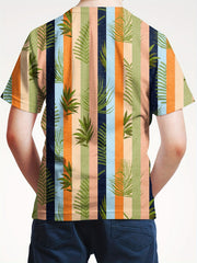 Stripe & Leaf Print Men's Graphic T-shirt for Summer