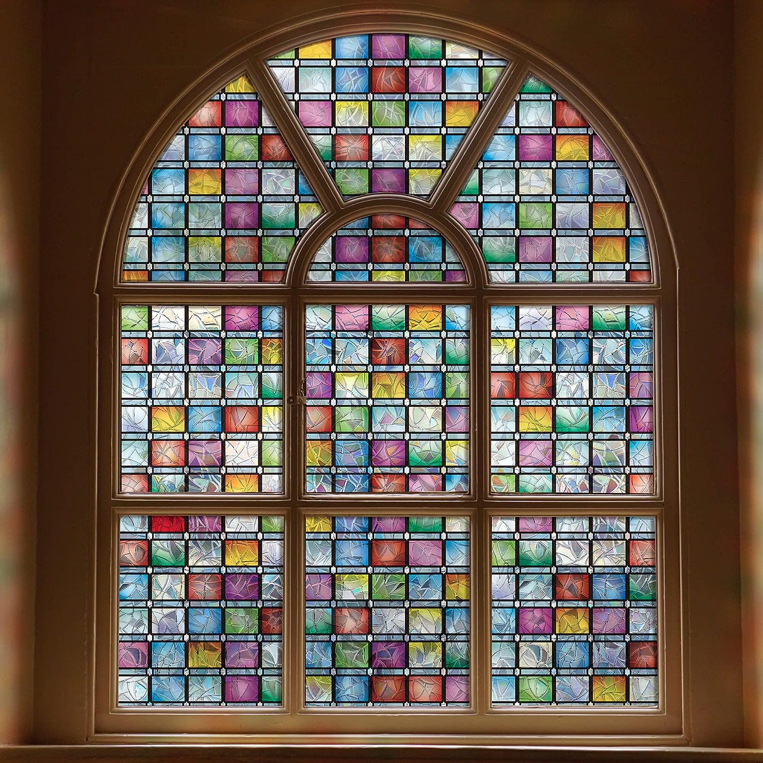 Square Geometric Crescent Privacy Glass Film Semi Transparent Sun Protection