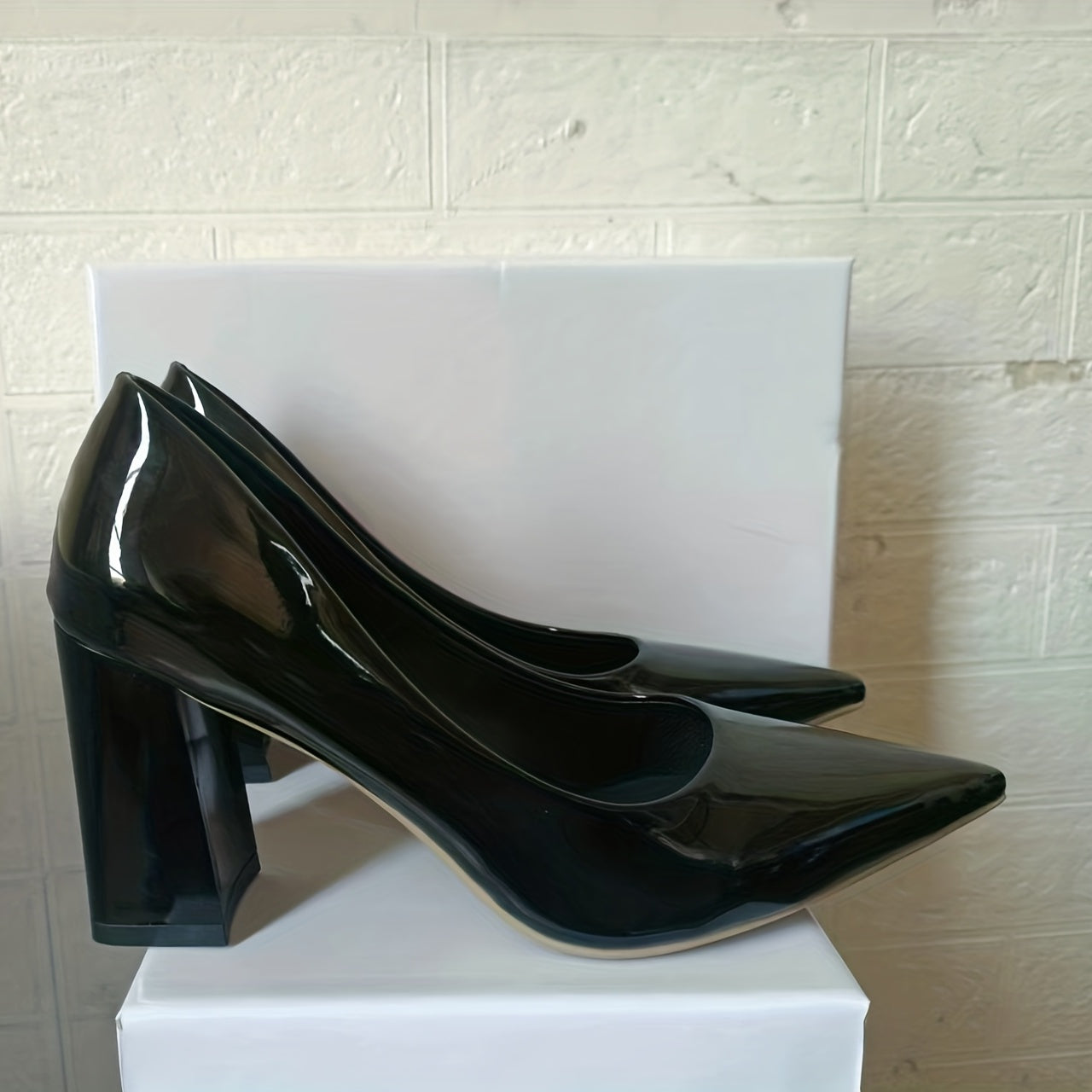 Women's Pointed Toe Slip On Pumps Block Heeled Shoes