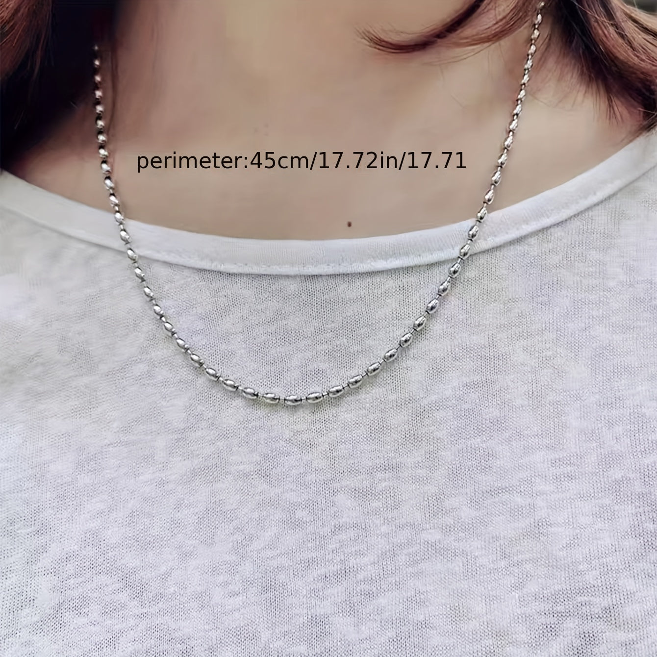 Stainless Steel Rice Bead Chain Necklace