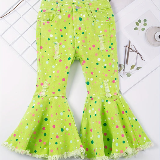 Toddler Girls Polka Dot Ripped Jean Flare Pants Set