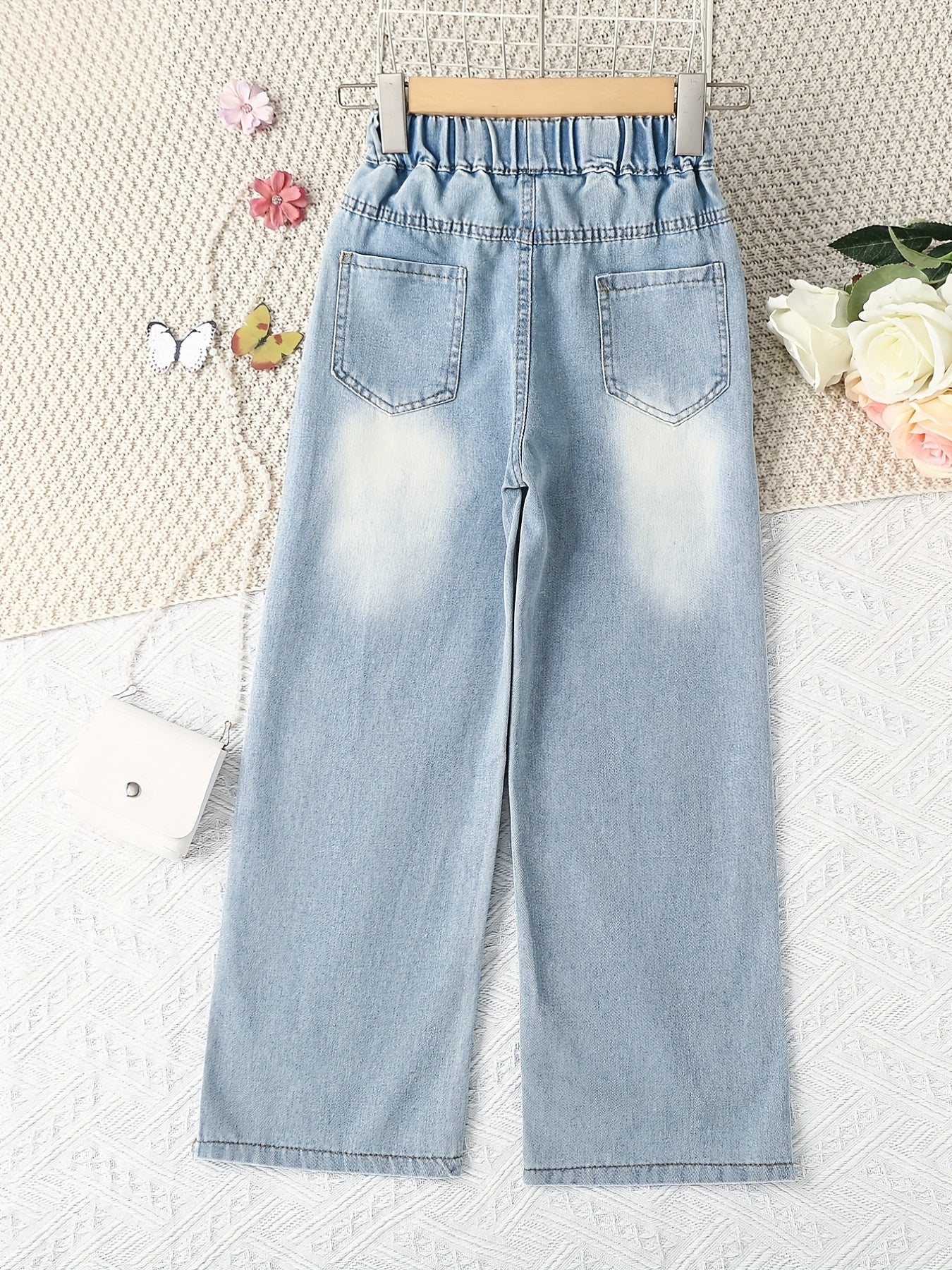 Girls Wide Leg Jeans Washed Denim Baggy Pants
