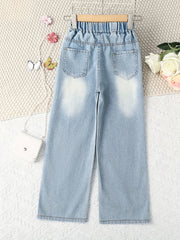 Girls Wide Leg Jeans Washed Denim Baggy Pants