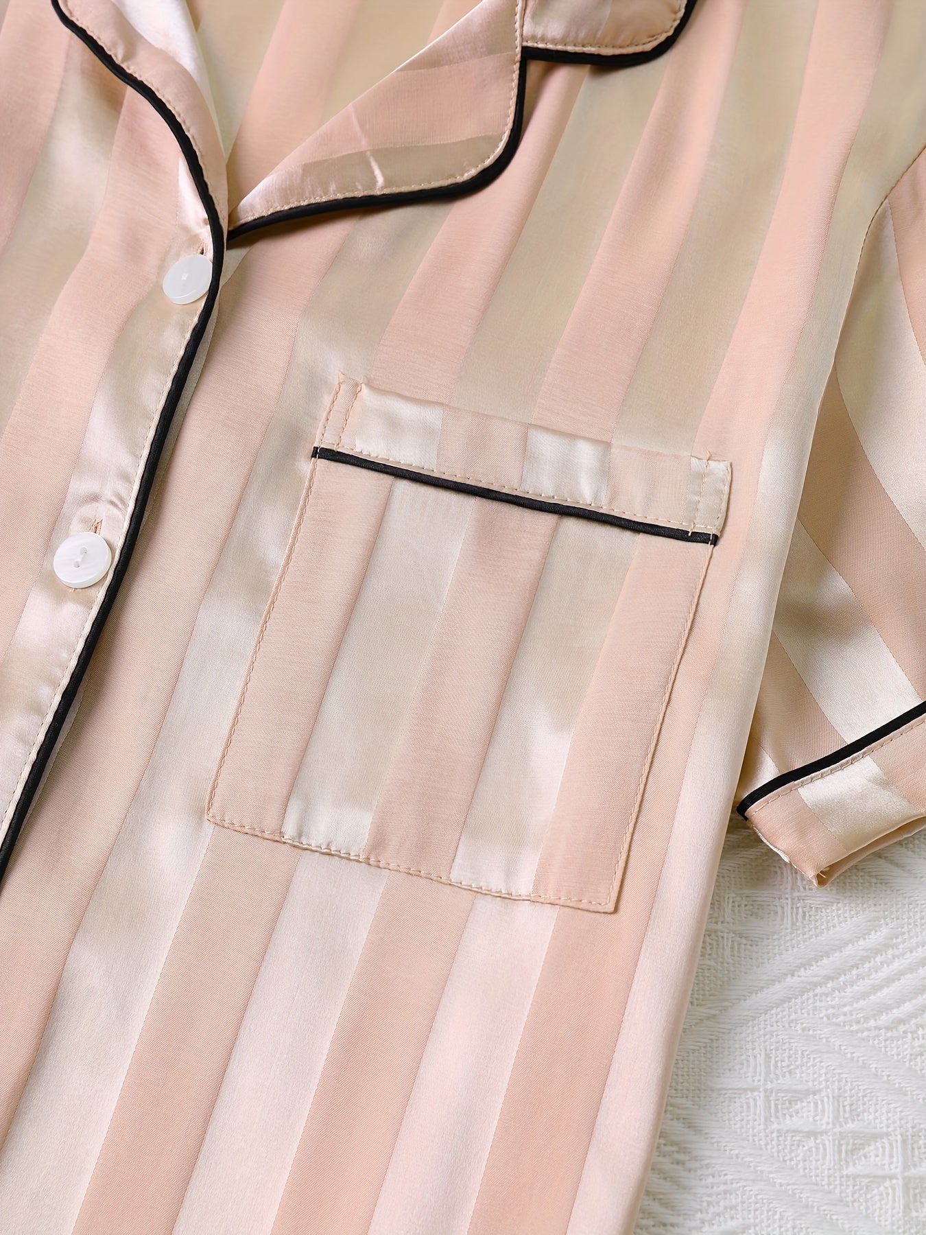Striped Satin Lounge Set Short Sleeve Top & Pants Women's Loungewear