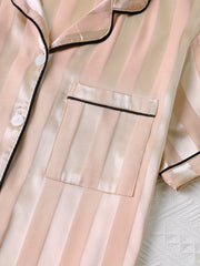 Striped Satin Lounge Set Short Sleeve Top & Pants Women's Loungewear