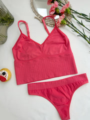 Solid Bra & Panties Soft Wireless Bralette & Thong Panties Set