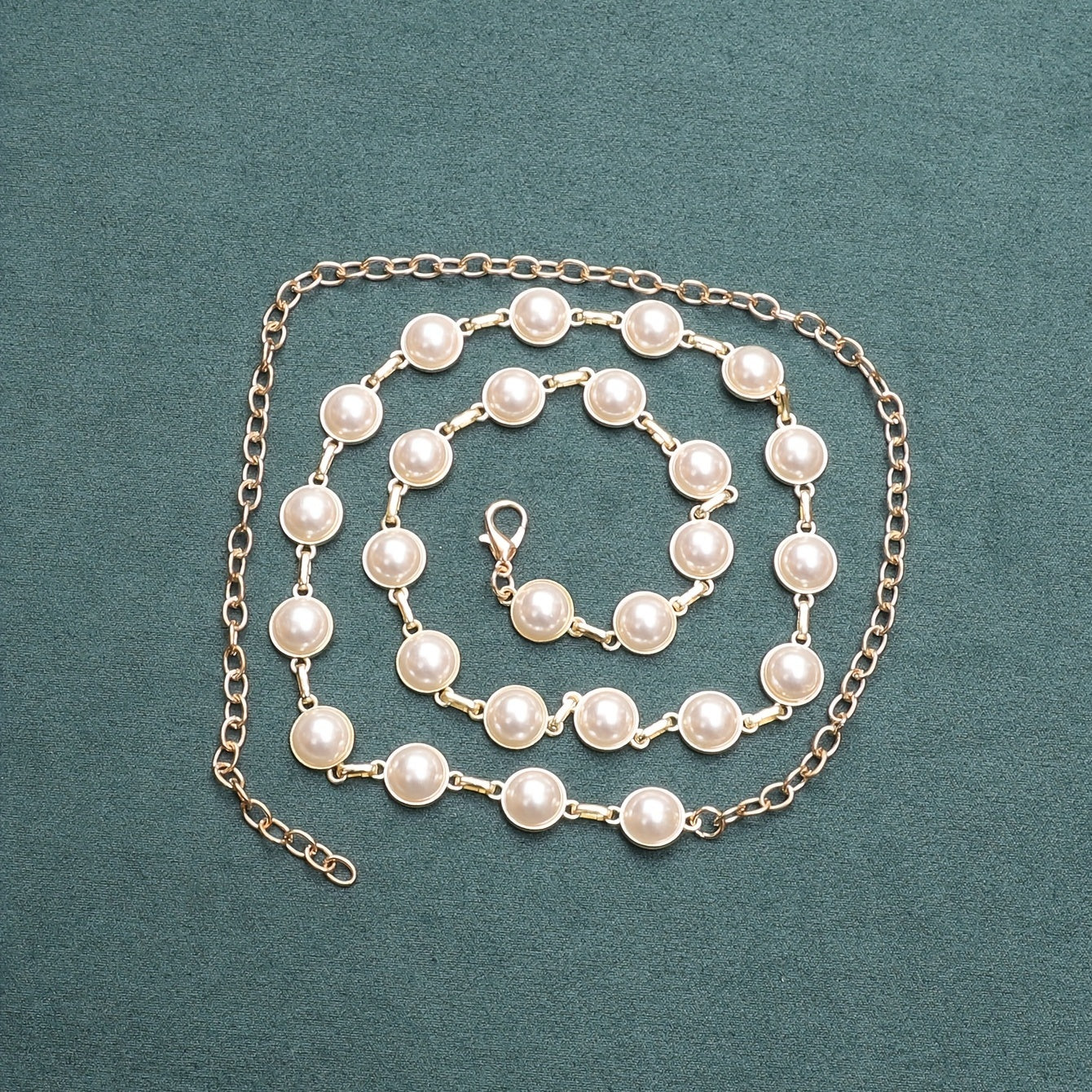 Faux Pearl Waist Chain Golden Metal Belly Chain Thin Waistband