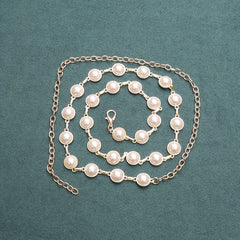 Faux Pearl Waist Chain Golden Metal Belly Chain Thin Waistband
