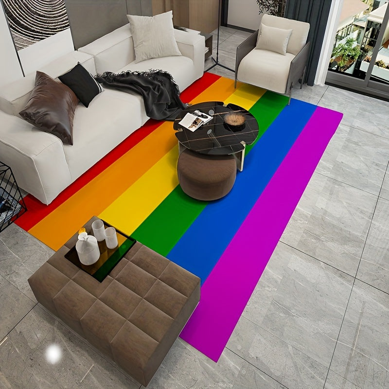 Rainbow Living Room Rug, Stain Resistant, Soft & Thick, Machine Washable